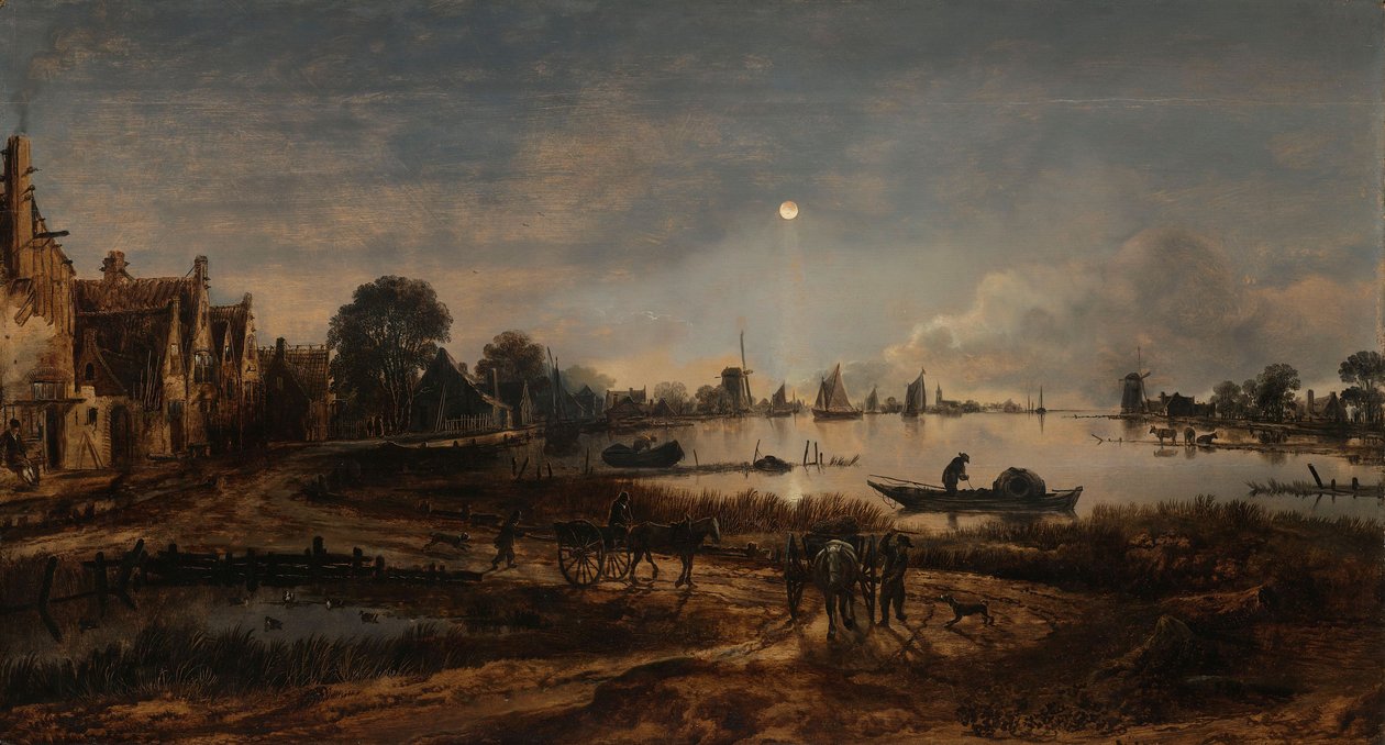 Vista do rio ao luar, c.1640-50 de Aert van der Neer