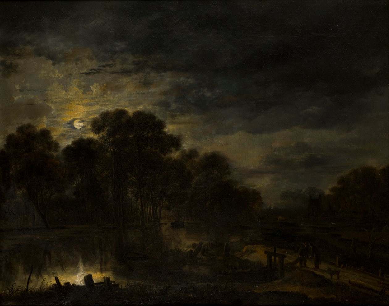 Paisagem fluvial à luz da lua, c.1623-77 (óleo sobre tela) de Aert van der Neer