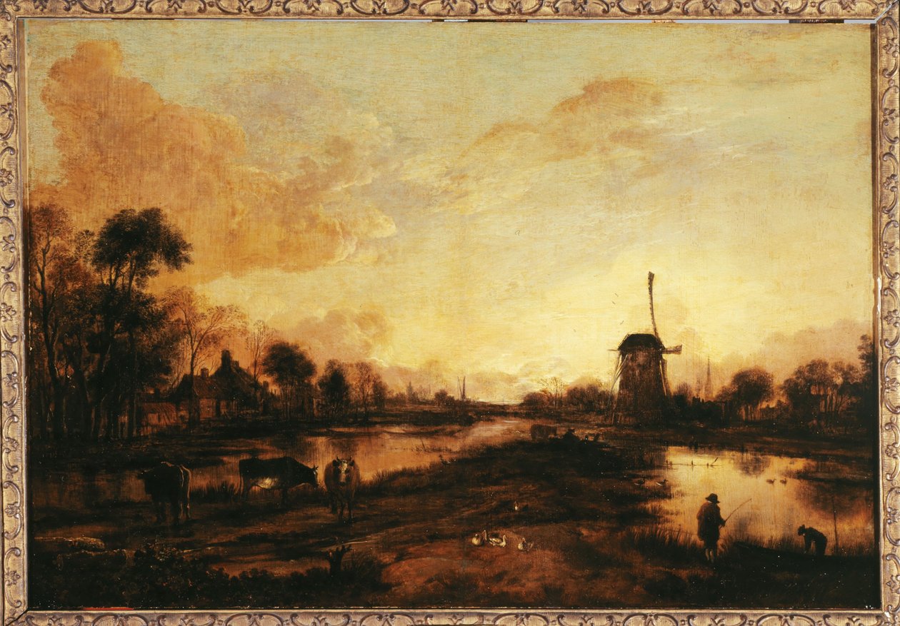 Pôr do sol no rio Yssel, ca. 1645 (óleo) de Aert van der Neer