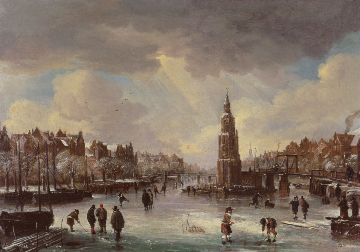 Cidade em um rio congelado de Aert van der Neer