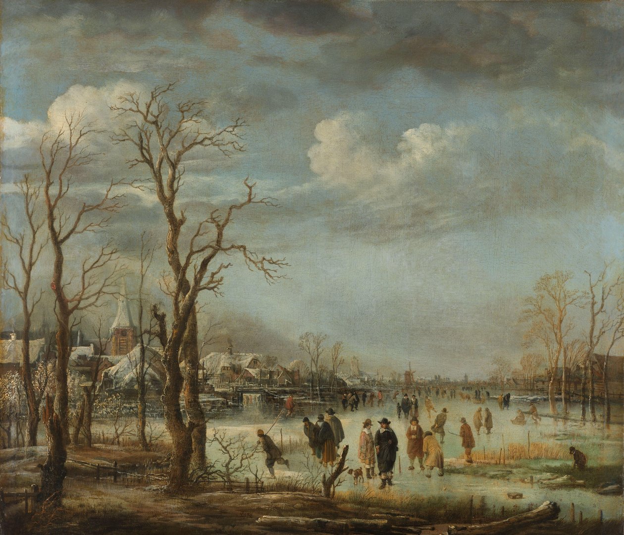 Paisagem de Inverno perto de uma Cidade com Árvores Descascadas de Aert van der Neer