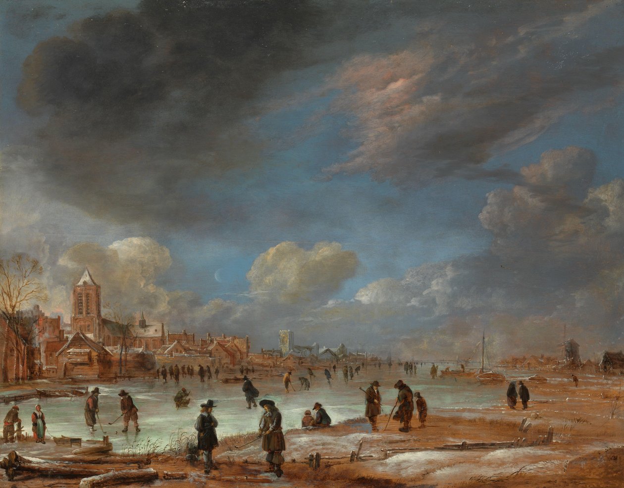 Paisagem de Inverno perto de uma cidade com Kolf Players de Aert van der Neer