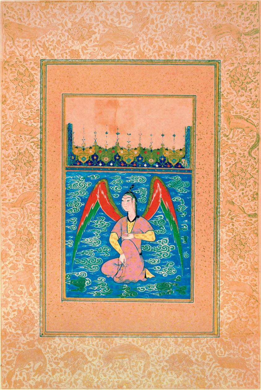Um peri aéreo com um rosário, c.1500 de Afghan School
