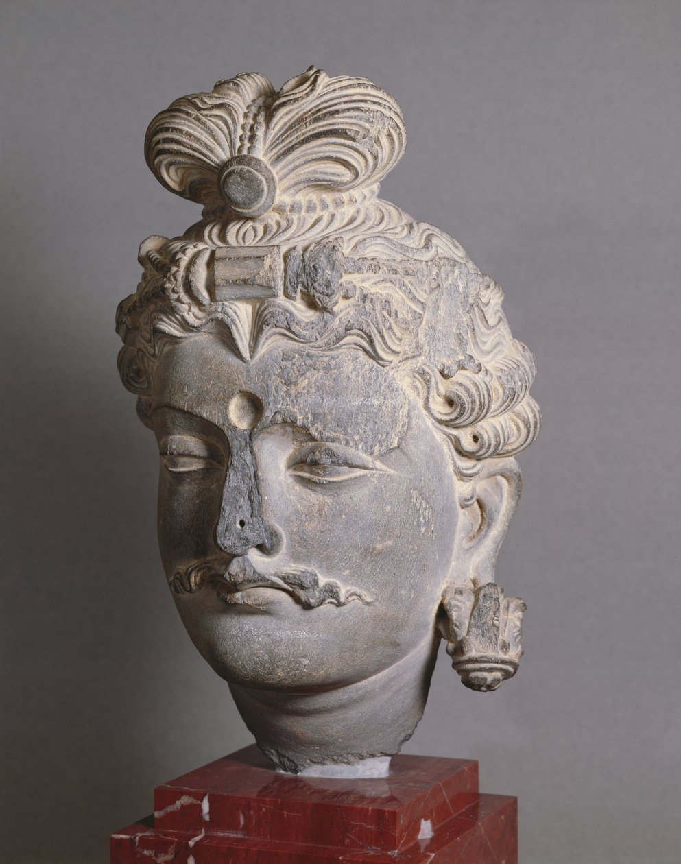 Cabeça de um Bodhisattva, estilo greco-budista, de Buner, século II (xisto) de Afghan School