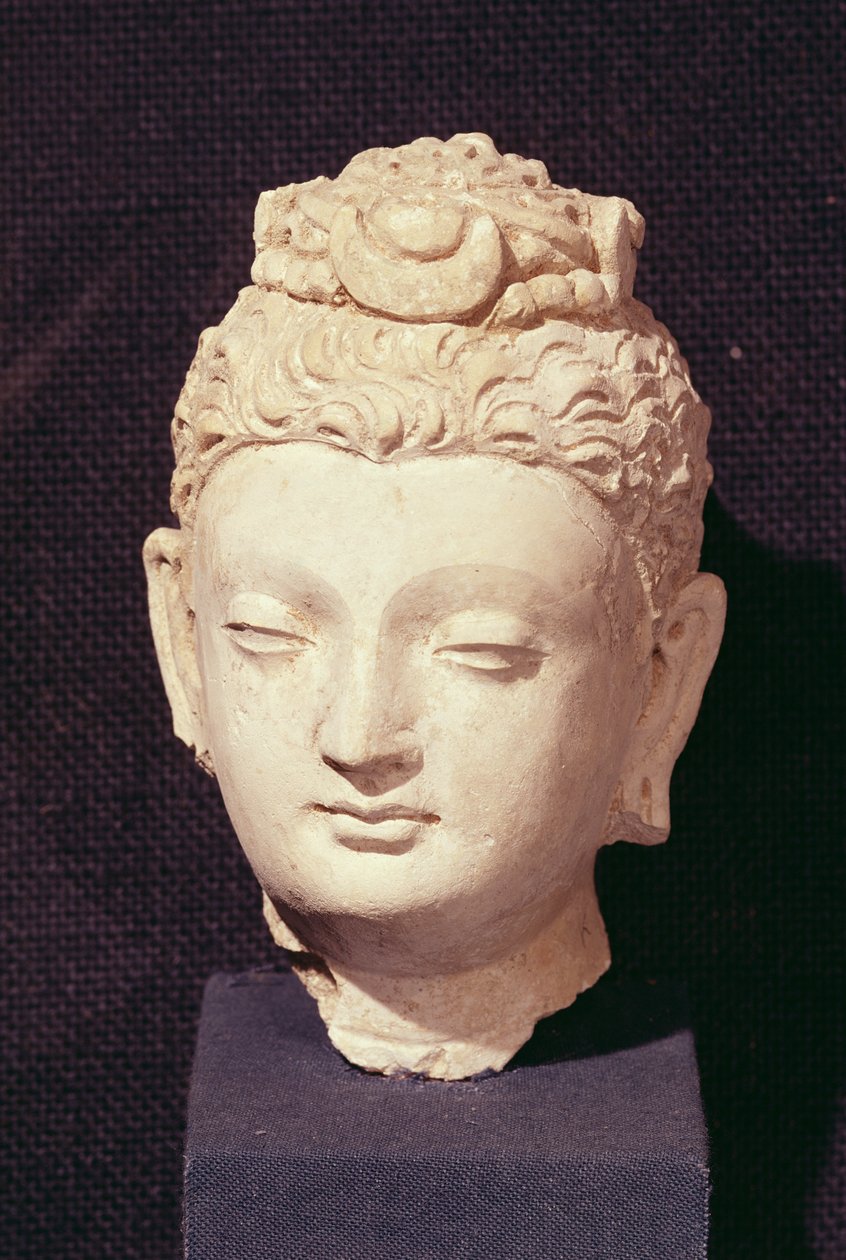 Cabeça de um Buda, estilo greco-budista, de Hadda (estuque) de Afghan School