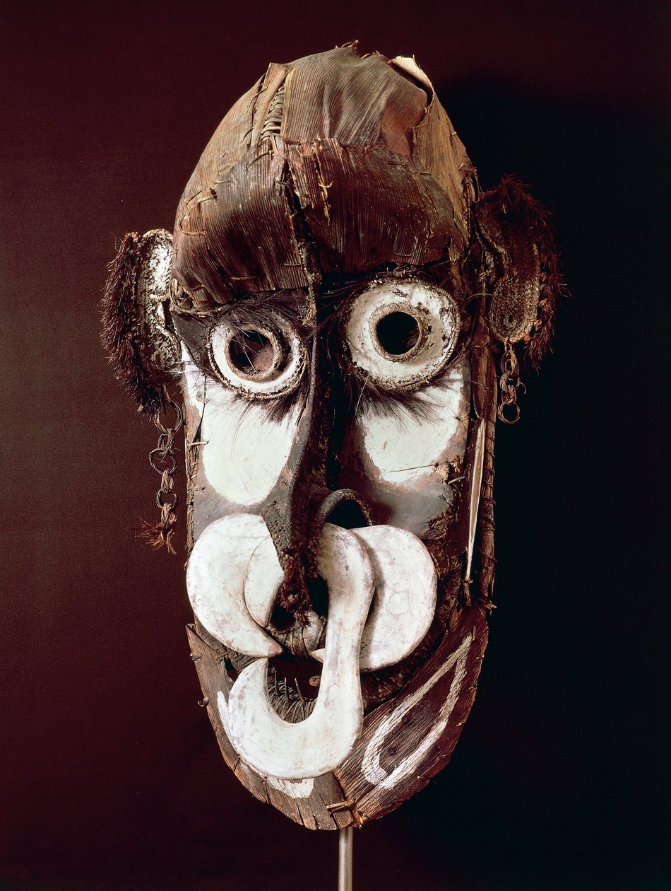 Máscara tribal Kreimbit, madeira e palha, arte africana, século XX de African School