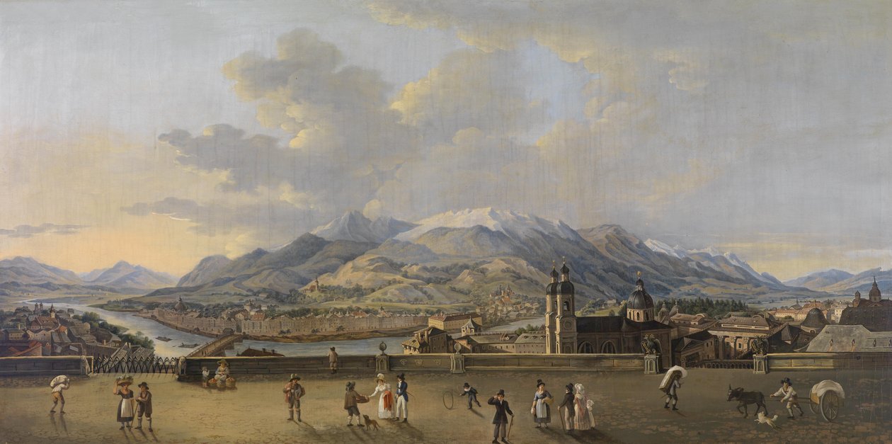 Panorama de Innsbruck, visto da torre da cidade de After Friedrich Rehberg