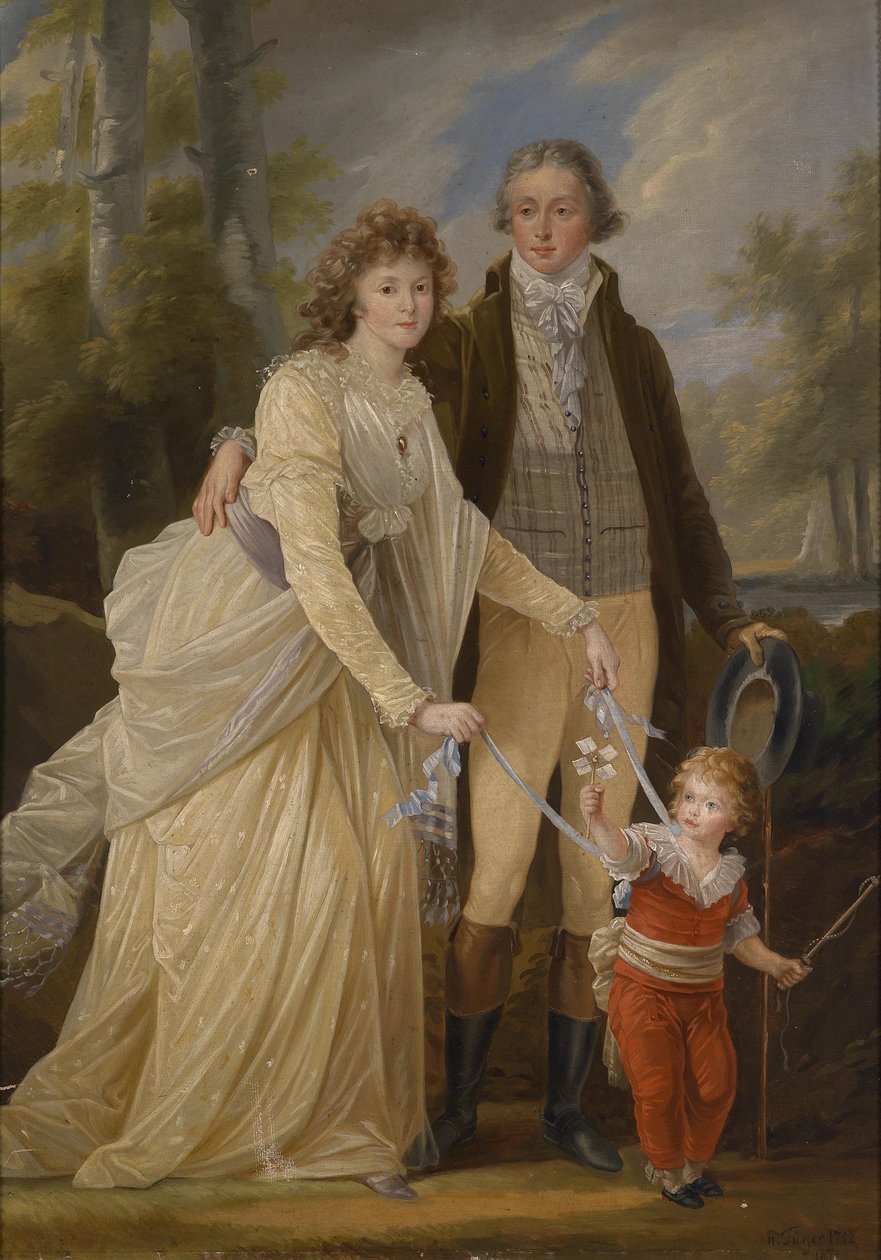 Príncipe Carlos de Liechtenstein (1765-1795) com sua esposa Maria Anna Josepha, condessa de Khevenhüller-Metsch (1770-1849) e seu filho Karl (1790-1865) de After Heinrich Füger