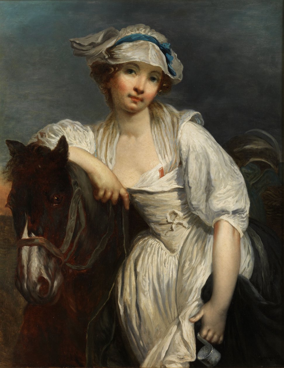 Menina jovem, apoiando, a, pescoço, de, um, cavalo de After Jean Baptiste Greuze