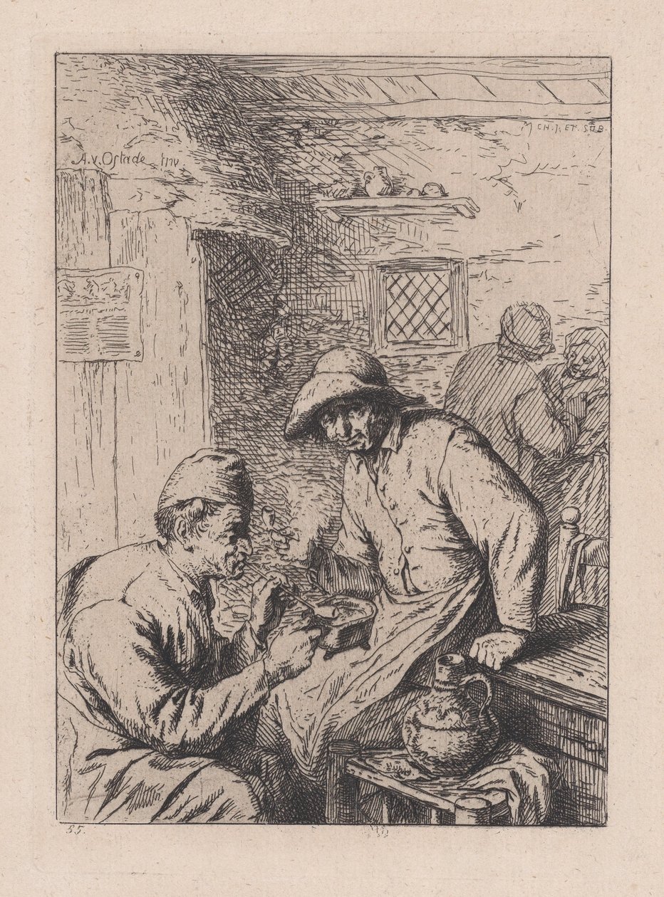 Os Fumadores, depois de Ostade, século 19. de After Adriaen van Ostade.