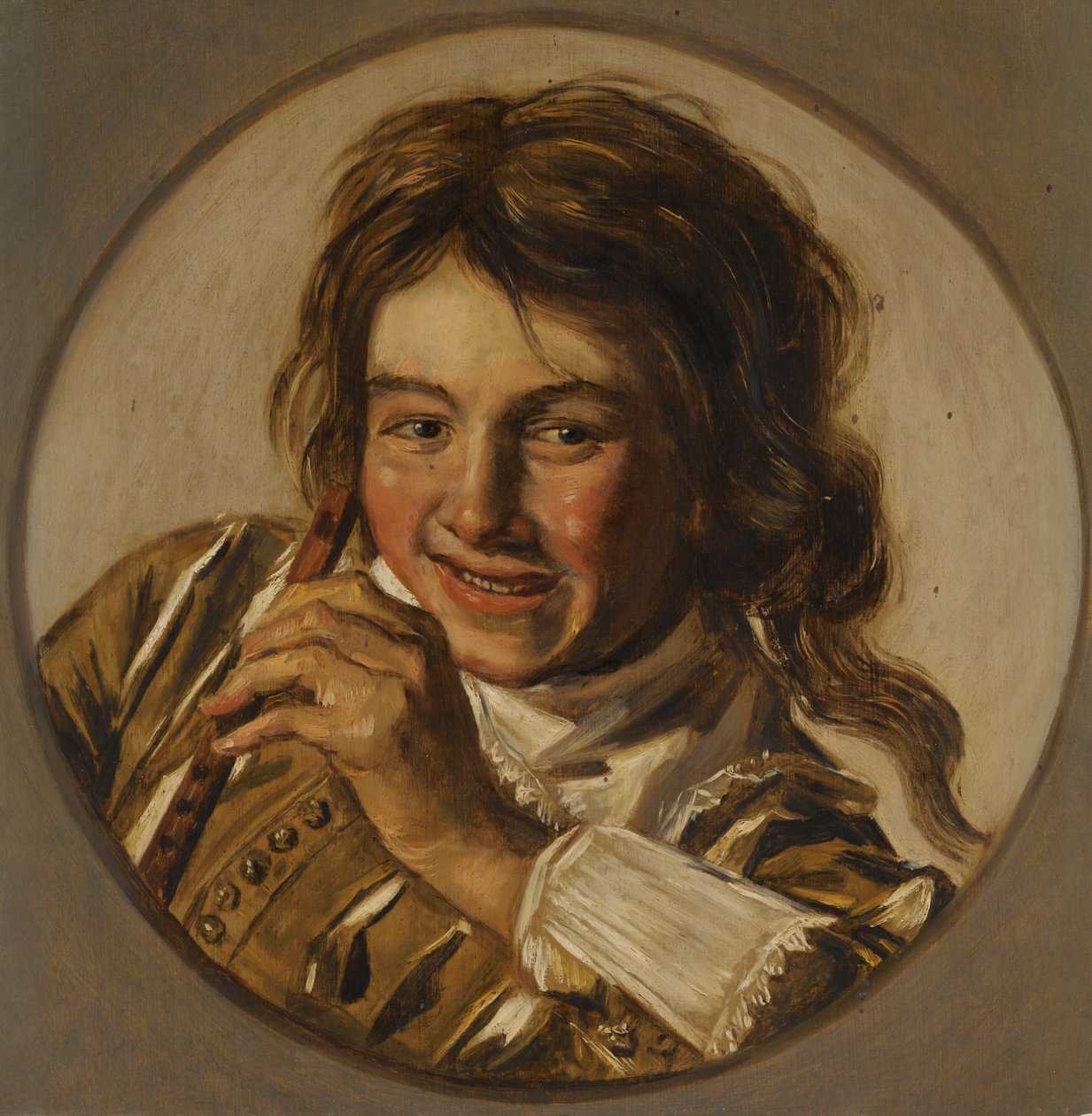 Rapaz risonho com uma flauta de After Frans Hals