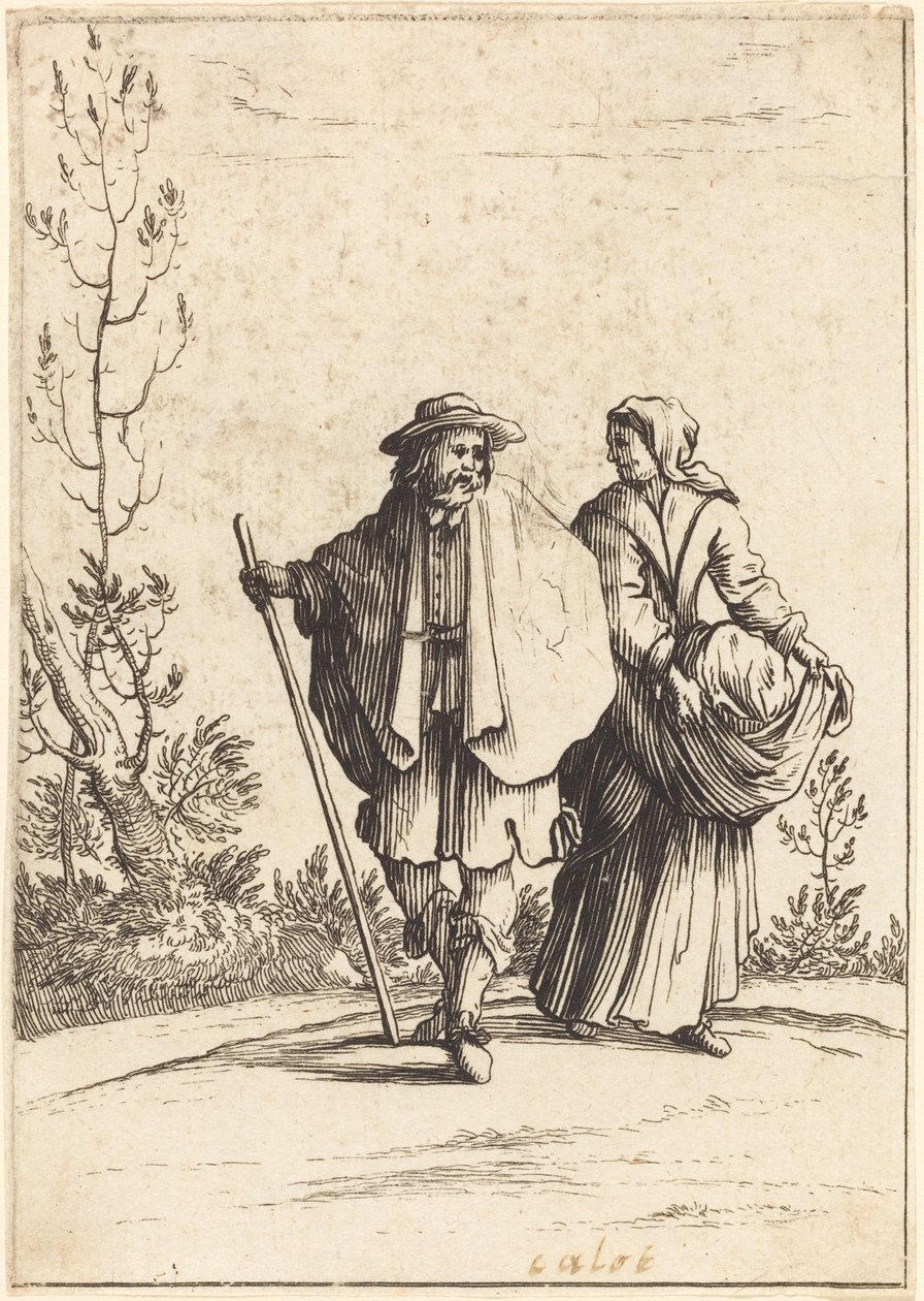 Casal de mendigos, com paisagem ao fundo de After Jacques Callot