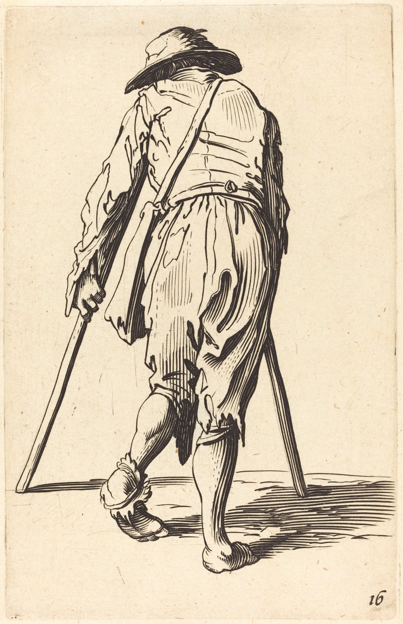 Beggar with Crutches and Hat, Back View de After Jacques Callot