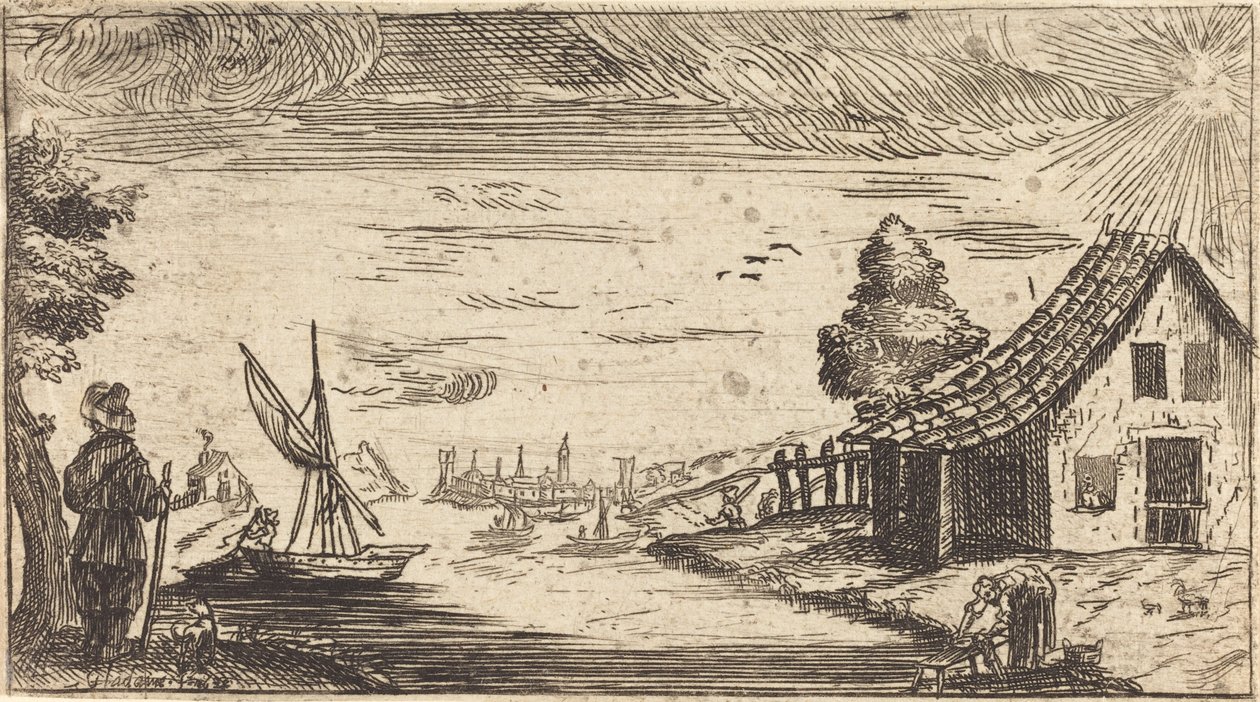 Paisagem com Figura e Barco de After Jacques Callot