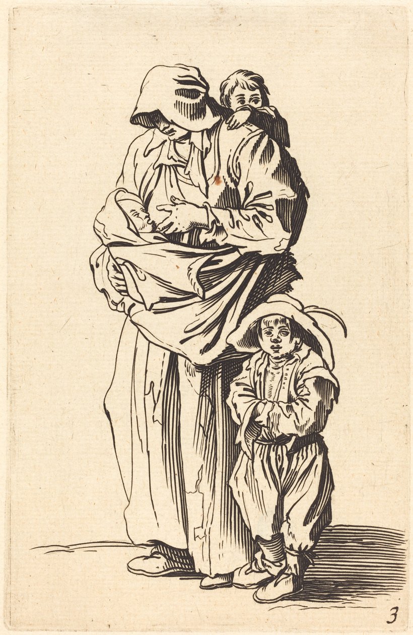 Mãe e três filhos de After Jacques Callot