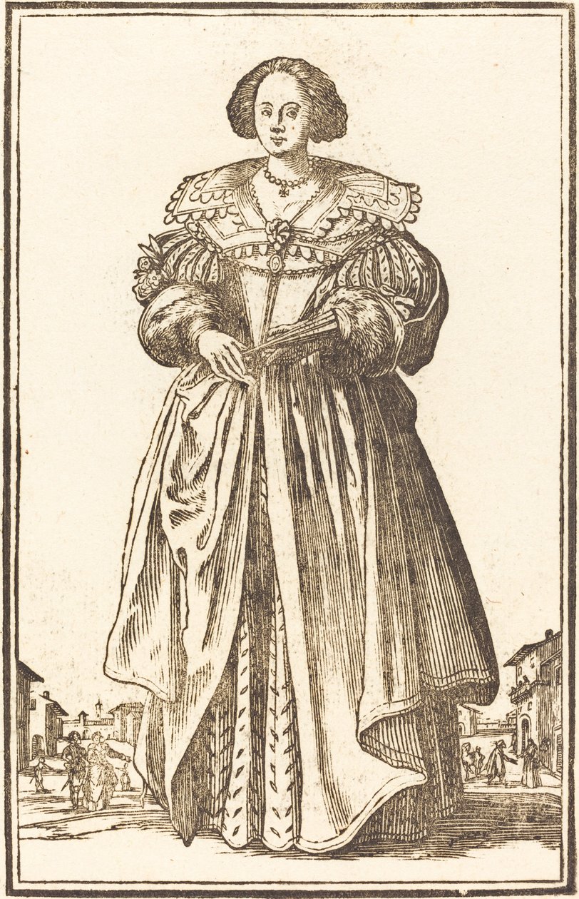 Mulher nobre com leque de After Jacques Callot