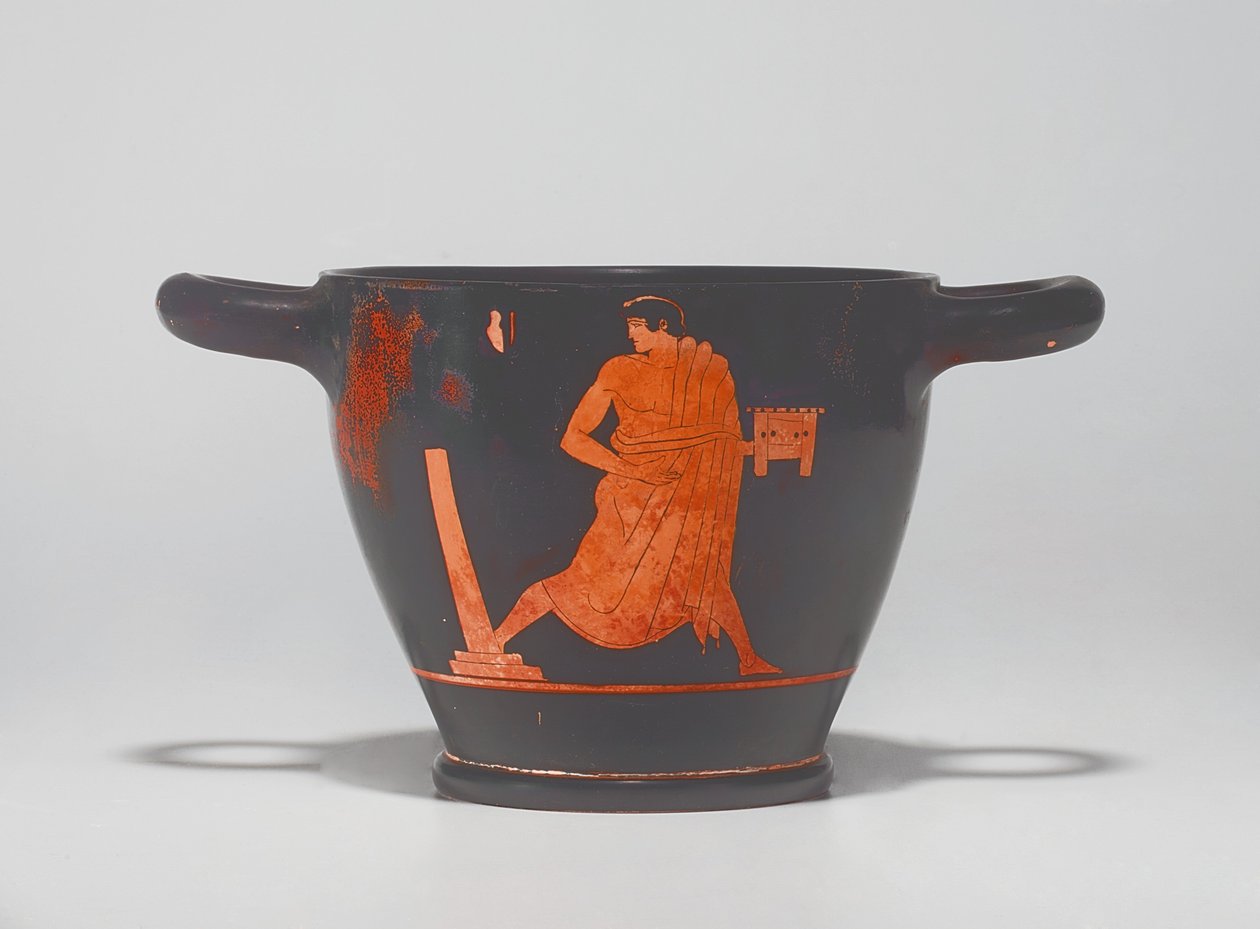 Skyphos sótão com figuras vermelhas, c. meados do século 5 aC (cerâmica) de Agathon Painter (attr. to)