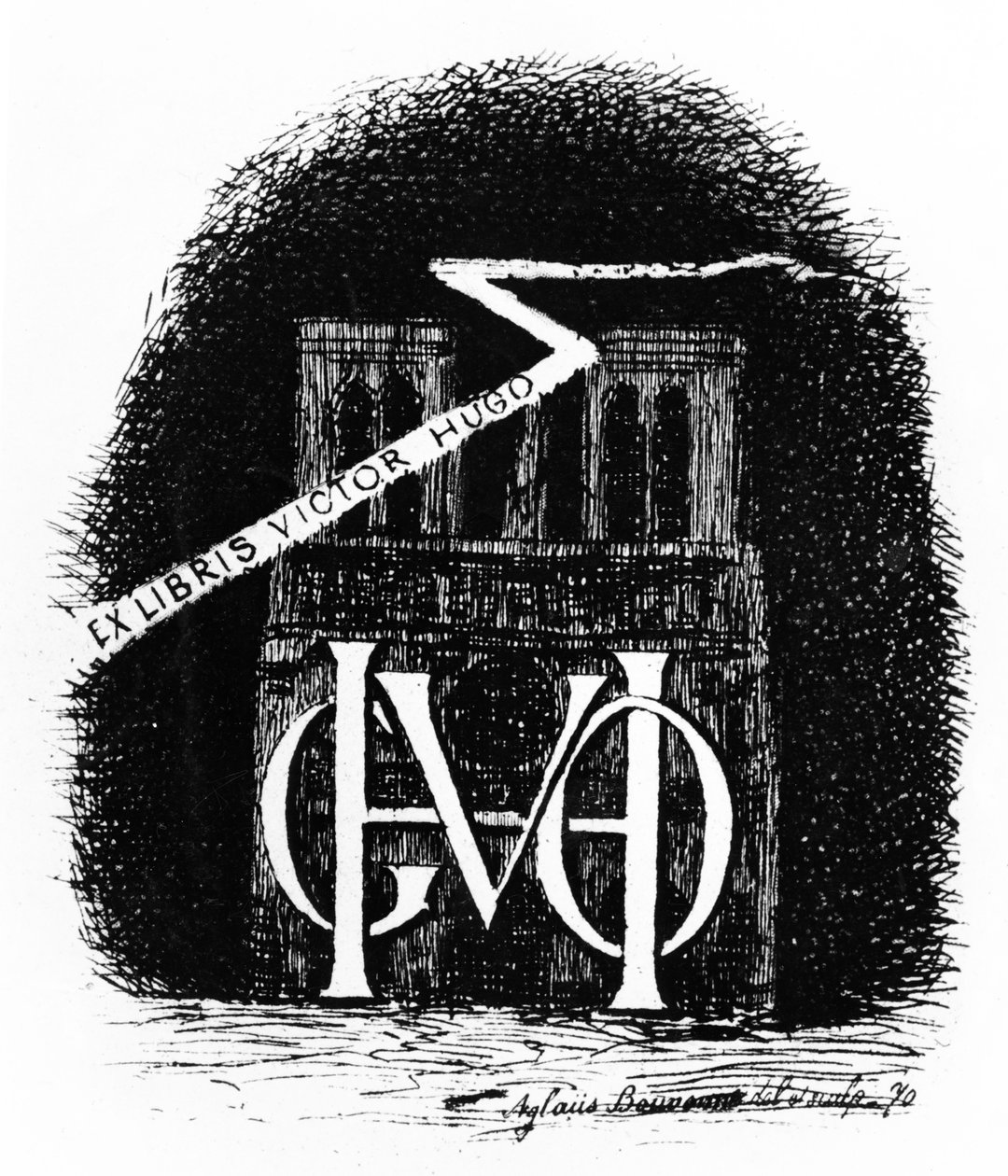 Bookplate Ex-libris para Victor Hugo, 1870 de Aglaüs Bouvenne