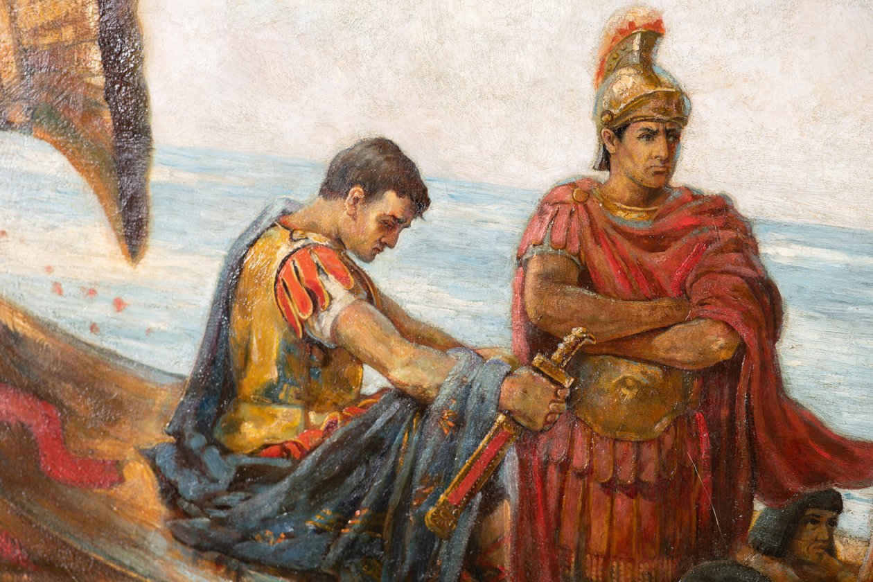 A fuga de Antônio e Cleópatra da Batalha de Actium, c.1897 (óleo sobre tela) de Agnes Pringle