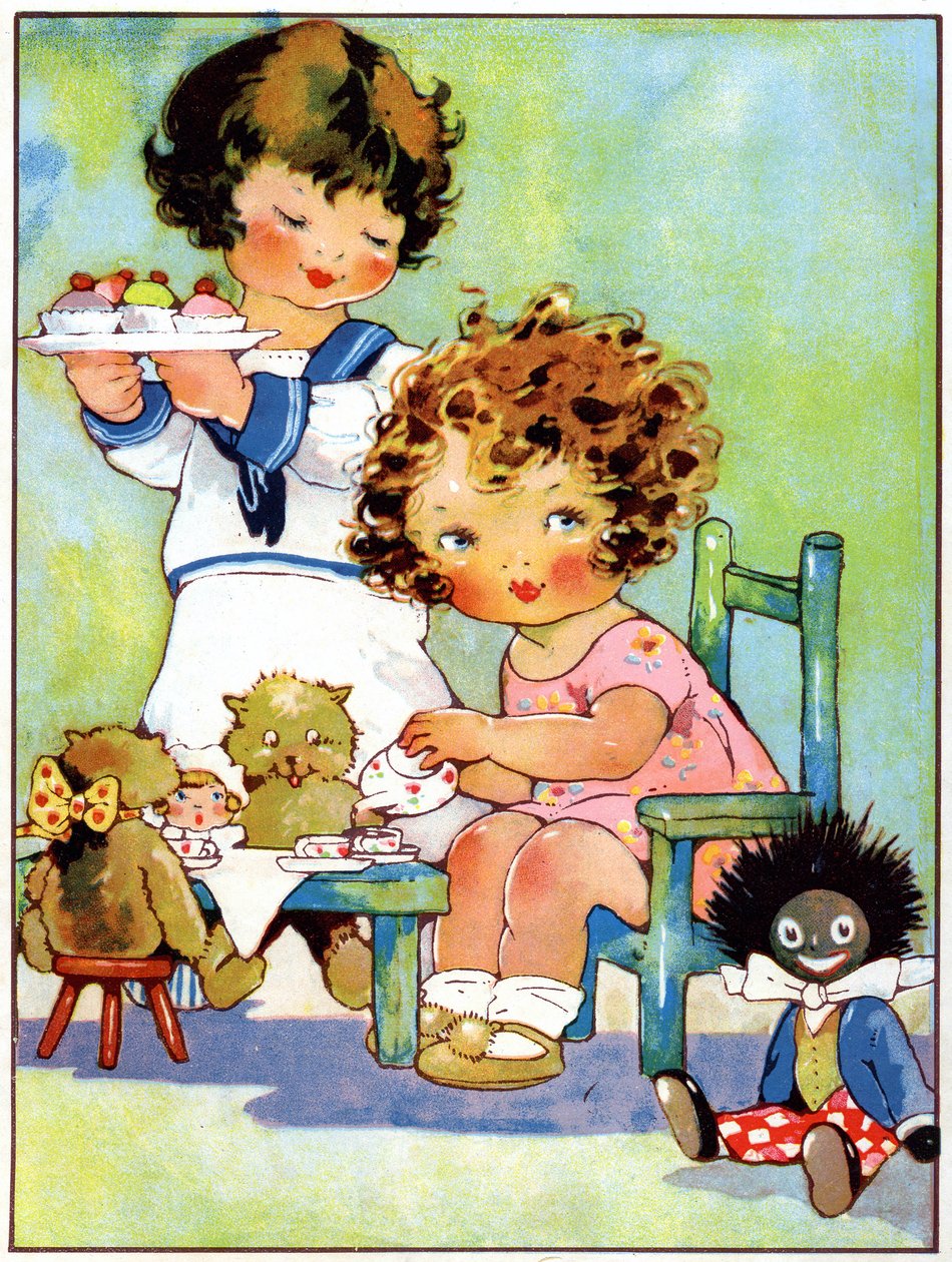 Raparigas a brincar ao jantar, c.1920 (ilustração) de Agnes Richardson