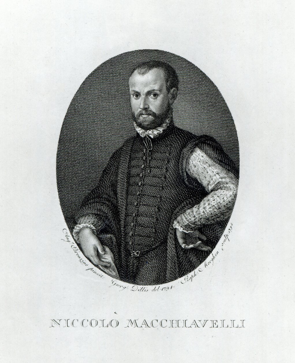Retrato de Nicolau Maquiavel (1469-1527), gravado por Rafaello Morgan (1758-1833) em 1795 de Agnolo Bronzino