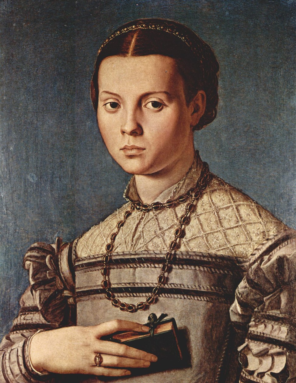 Retrato, de, um, menina, com, um, livro de Agnolo Bronzino