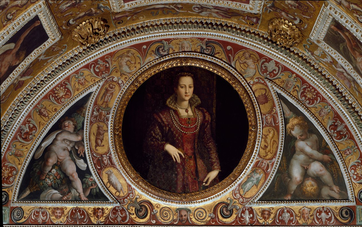 Retrato de Eleonore de Toledo (pintura em ardósia de Agnolo (after) Bronzino