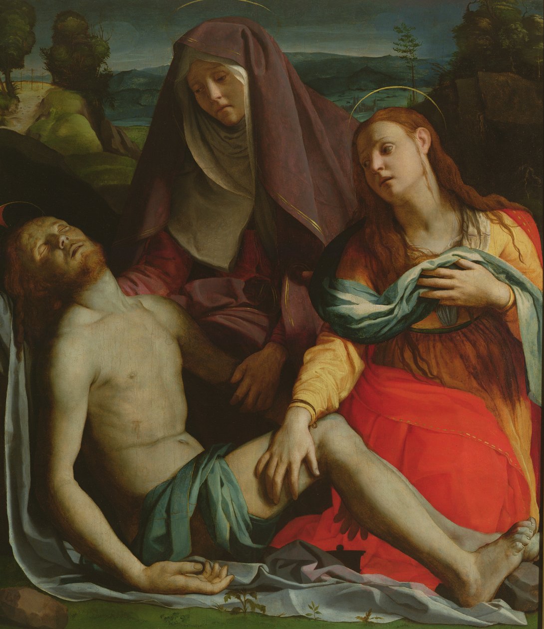 Cristo morto entre a virgem e Maria Madalena de Agnolo Bronzino