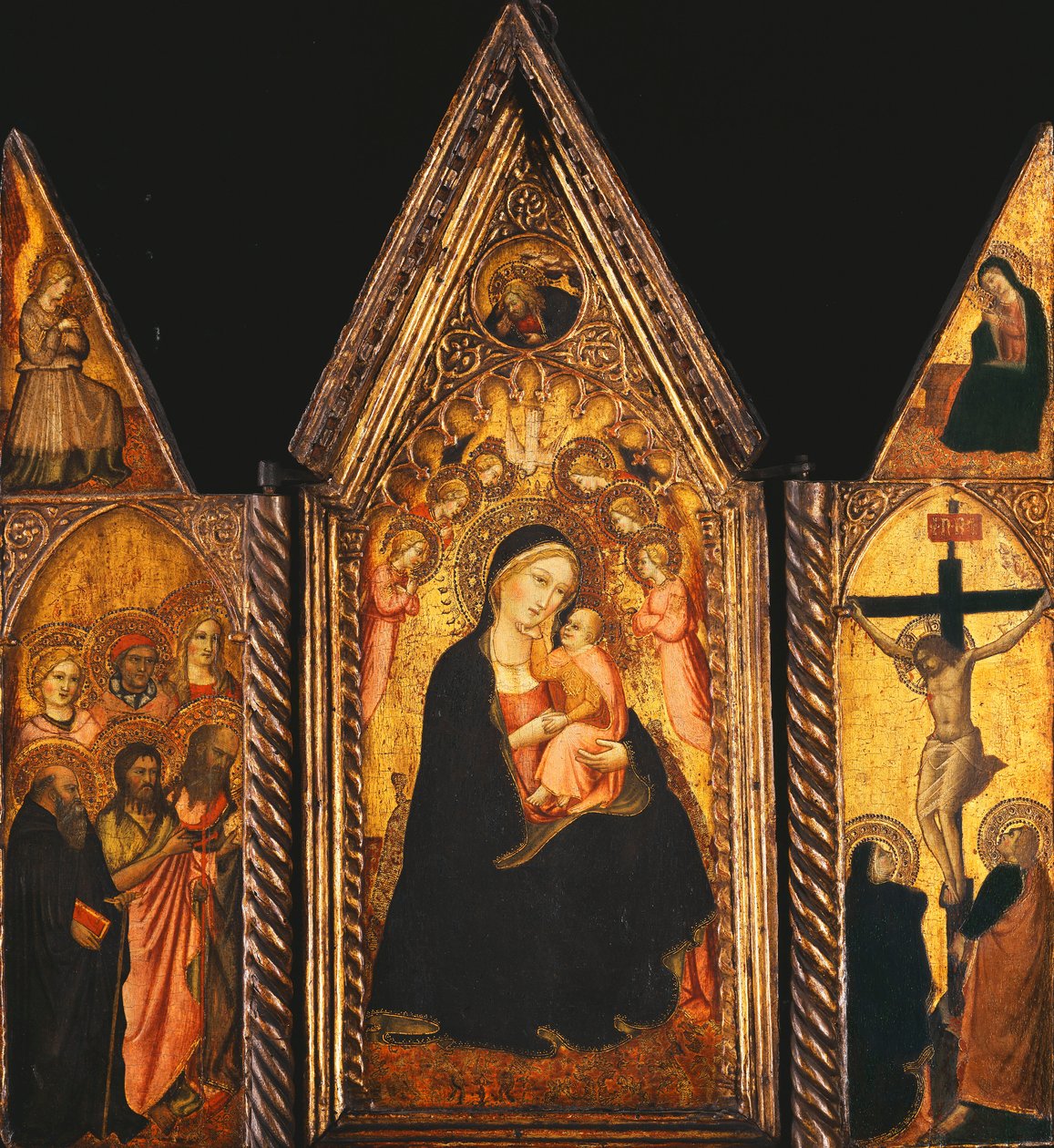 Um tríptico portátil com a Madonna e a criança entronizada com anjos, de Agnolo Gaddi