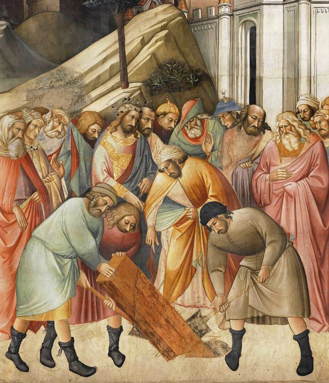 Rei Salomão Enterrando um dos Feixes da Cruz, c.1380 de Agnolo Gaddi