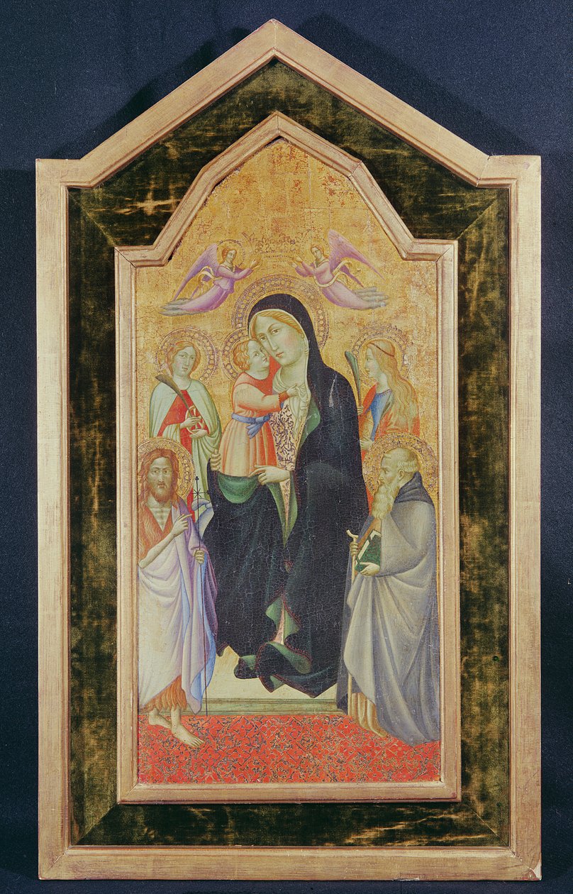 Madonna e Child Enthroned (tempera no painel dourado do solo) de Agnolo Gaddi