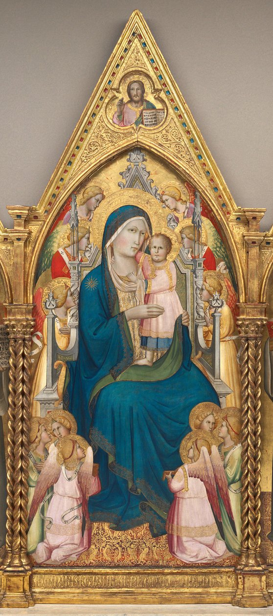 Madonna e criança entronizada com doze anjos, e com a bênção de Cristo [painel do meio] de Agnolo Gaddi