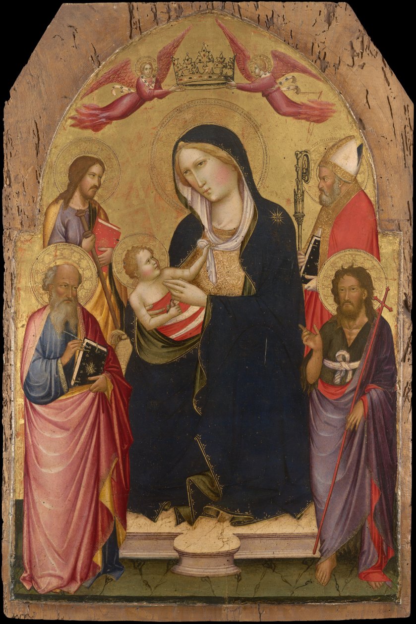 Madona e Menino com São João Evangelista, São João Batista, São Tiago de Compostela e São Nicolau de Bari de Agnolo Gaddi