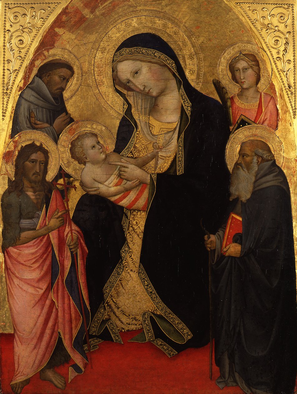 Maria com o Menino e os santos João Batista, Francisco, António Abade e uma mártir de Agnolo Gaddi