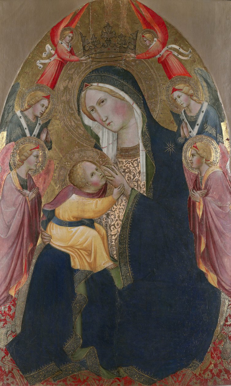 A Madona da Humildade com Anjos Adoradores (tempera e folha de ouro no painel) de Agnolo Gaddi