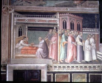 O milagre da cintura sagrada, detalhe do ciclo da vida da virgem e lenda da cintura sagrada, da Capella della Sacra Cintola de Agnolo Gaddi