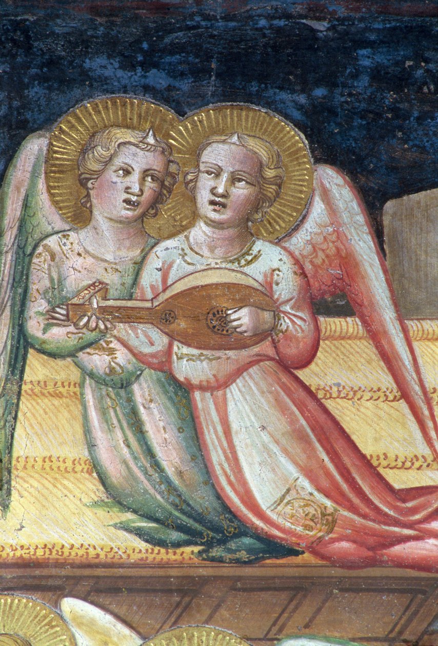 Dois Anjos Musicais, um detalhe de A Vida da Virgem e a Cintura Sagrada, da Capela da Cintura Sagrada, 1392-95 de Agnolo Gaddi