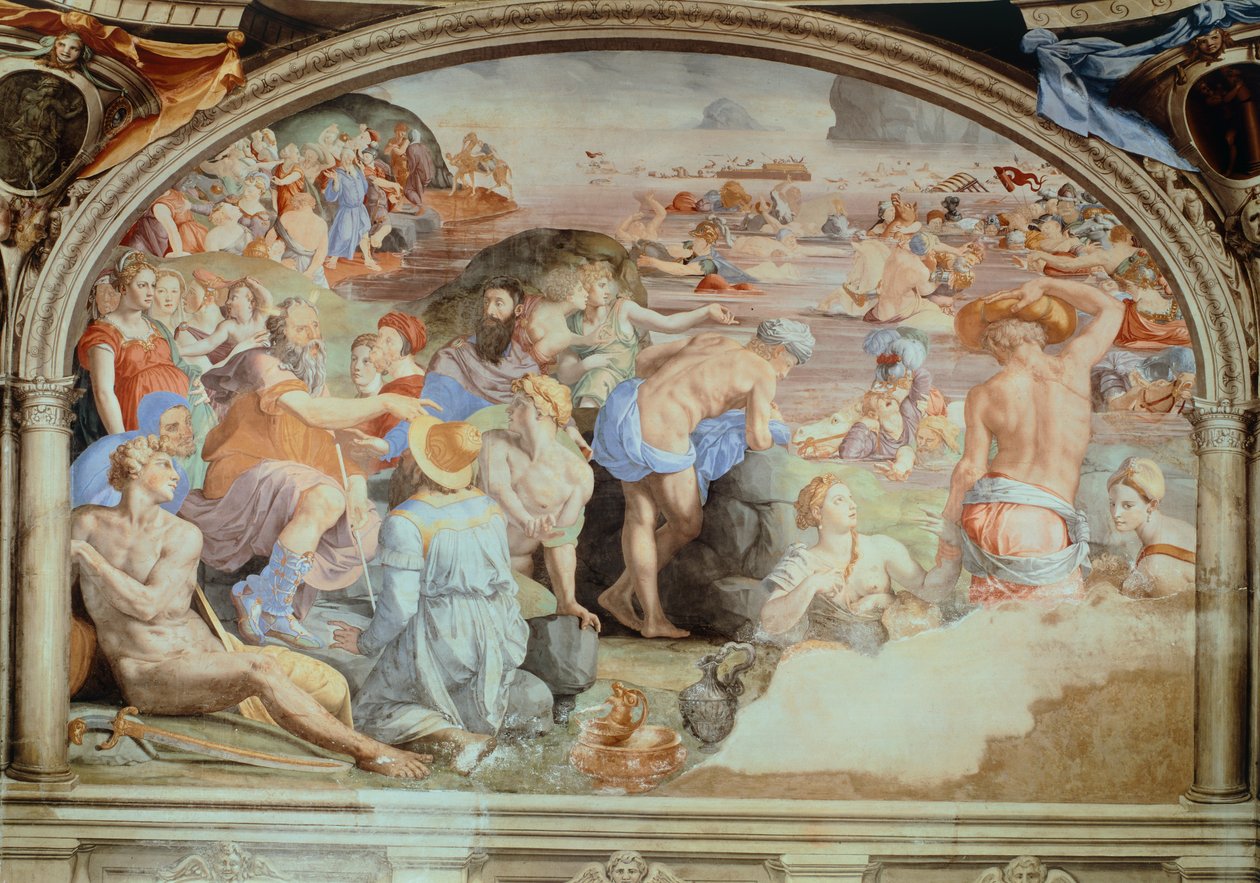 Travessia do Mar Vermelho, fresco de Agnolo Bronzino (1503-1572). Capela de Eleonora de Toledo, Palazzo Vecchio, Florença. Itália de Agnolo Bronzino