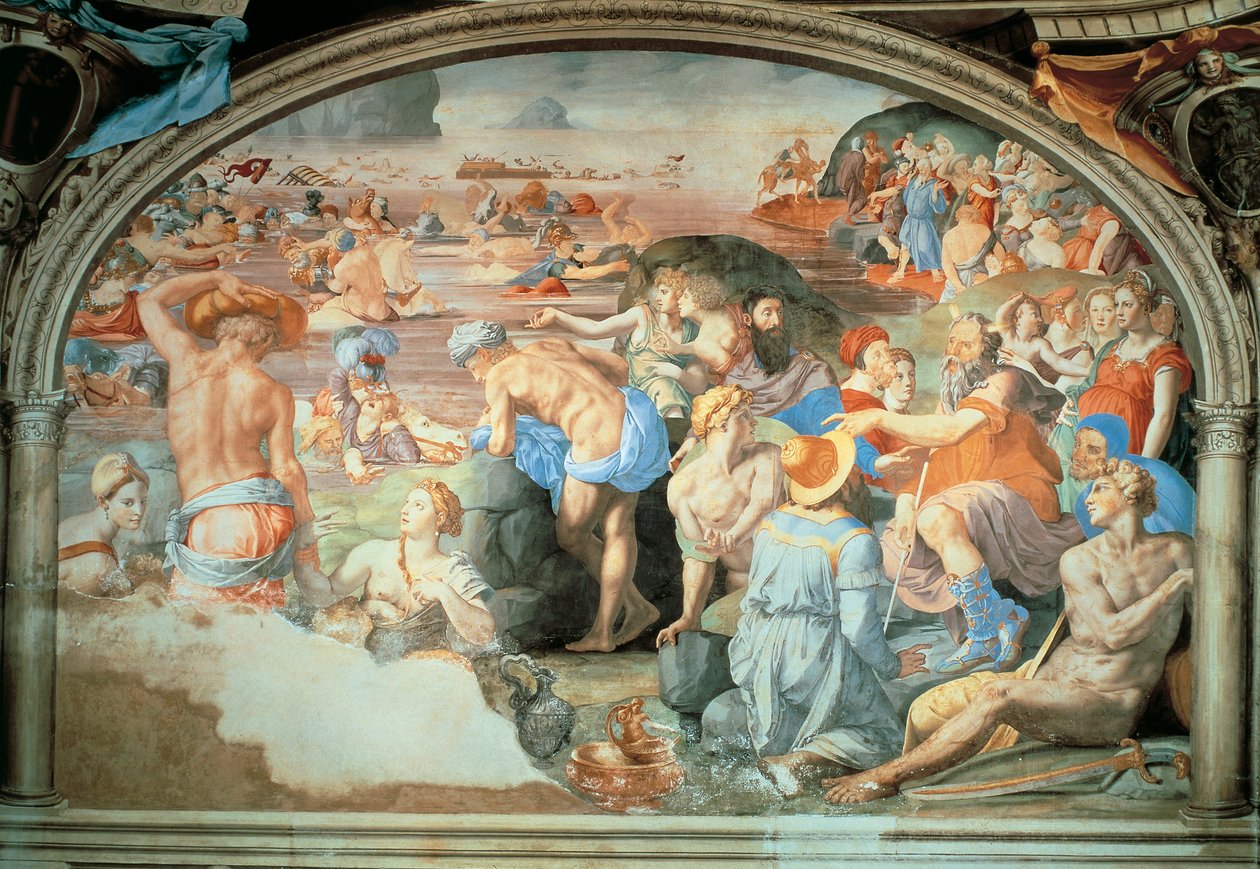 Travessia do Mar Vermelho, fresco por Agnolo Bronzino (1503-1572). Palazzo Vecchio, Florença. Itália de Agnolo Bronzino