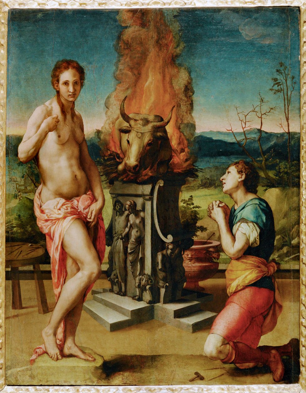 Pigmalião e Galateia (pintura sobre madeira) de Agnolo di Cosimo Bronzino