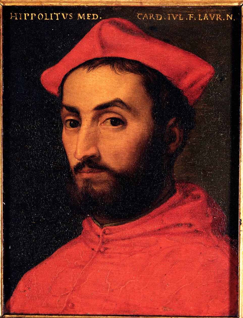 Retrato do Cardeal Ippolito de Medici (1511-1535) Pintura de Allori Angelo di Cosimo dit Bronzino (1503-1572) - Século XVI Sol 15x12 cm Palácio Medici-Riccardi (Medici Riccardi) Florença de Agnolo Bronzino