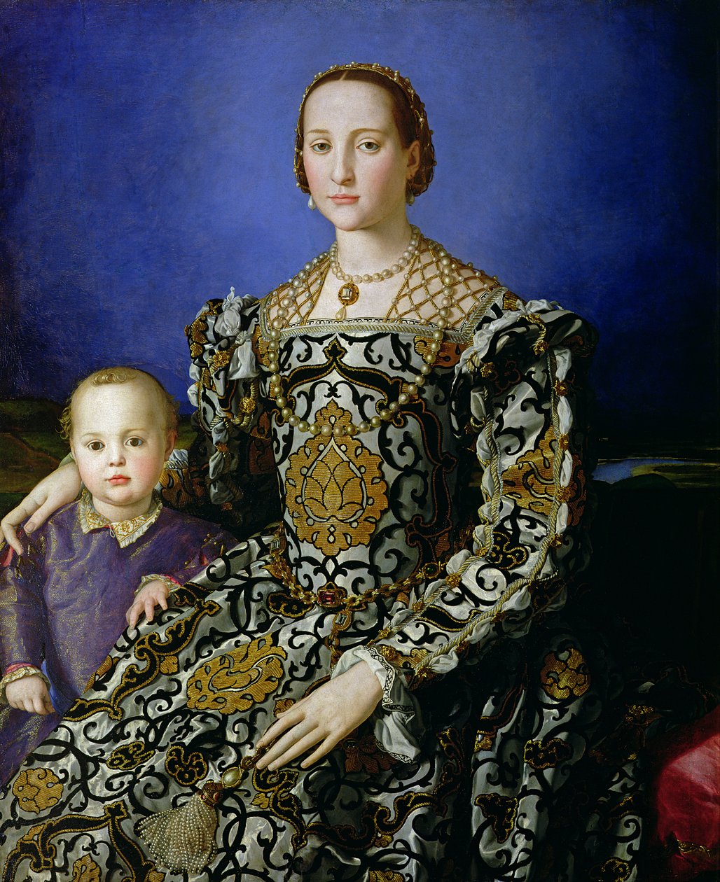 Retrato de Leonor de Toledo e seu filho, Giovanni de Medici, c.1544-45 (têmpera no painel) de Agnolo Bronzino