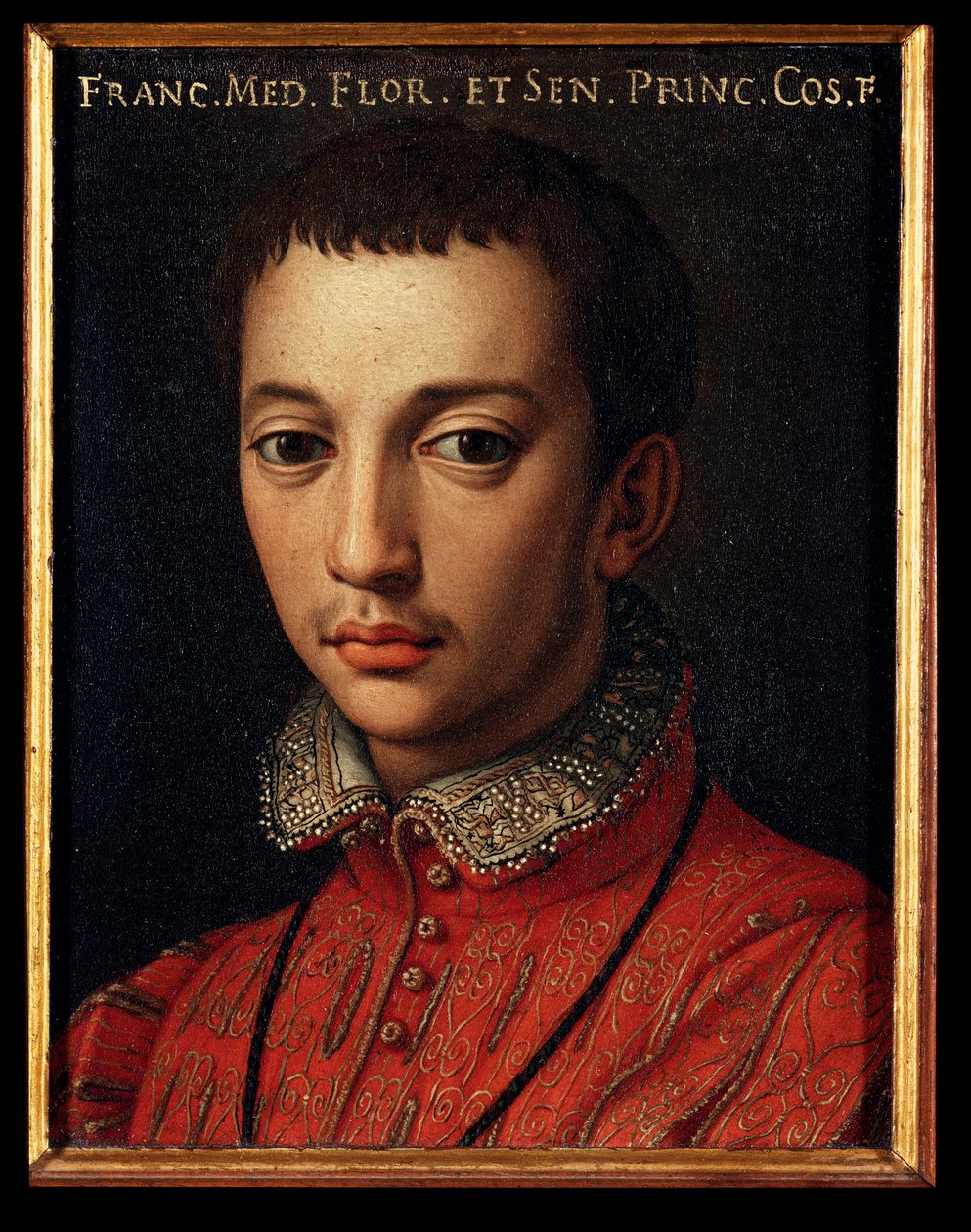 Retrato de François I de Medici (Francesco I de Medici) (1541-1587) Pintura de rapaz jovem por Allori Angelo di Cosimo dit Bronzino (1503-1572) Palácio Medici-Riccardi (Medici Riccardi) Florença de Agnolo Bronzino