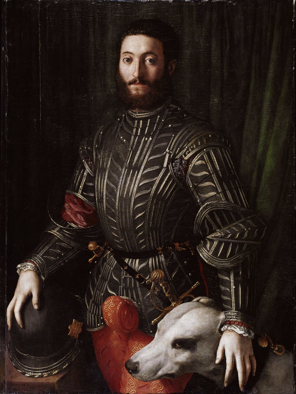 Retrato de Guidobaldo II Della Rovere (1514-1574) Duque de Urbino (Guidobaldo II della Rovere, Duque de Urbino) Pintura de Bronzino Agnolo di Cosimo di Mariano (1503-1572) 1531-1532, Óleo sobre madeira, Dim 114x86 cm Florença, Palazzo Pitti de Agnolo Bronzino