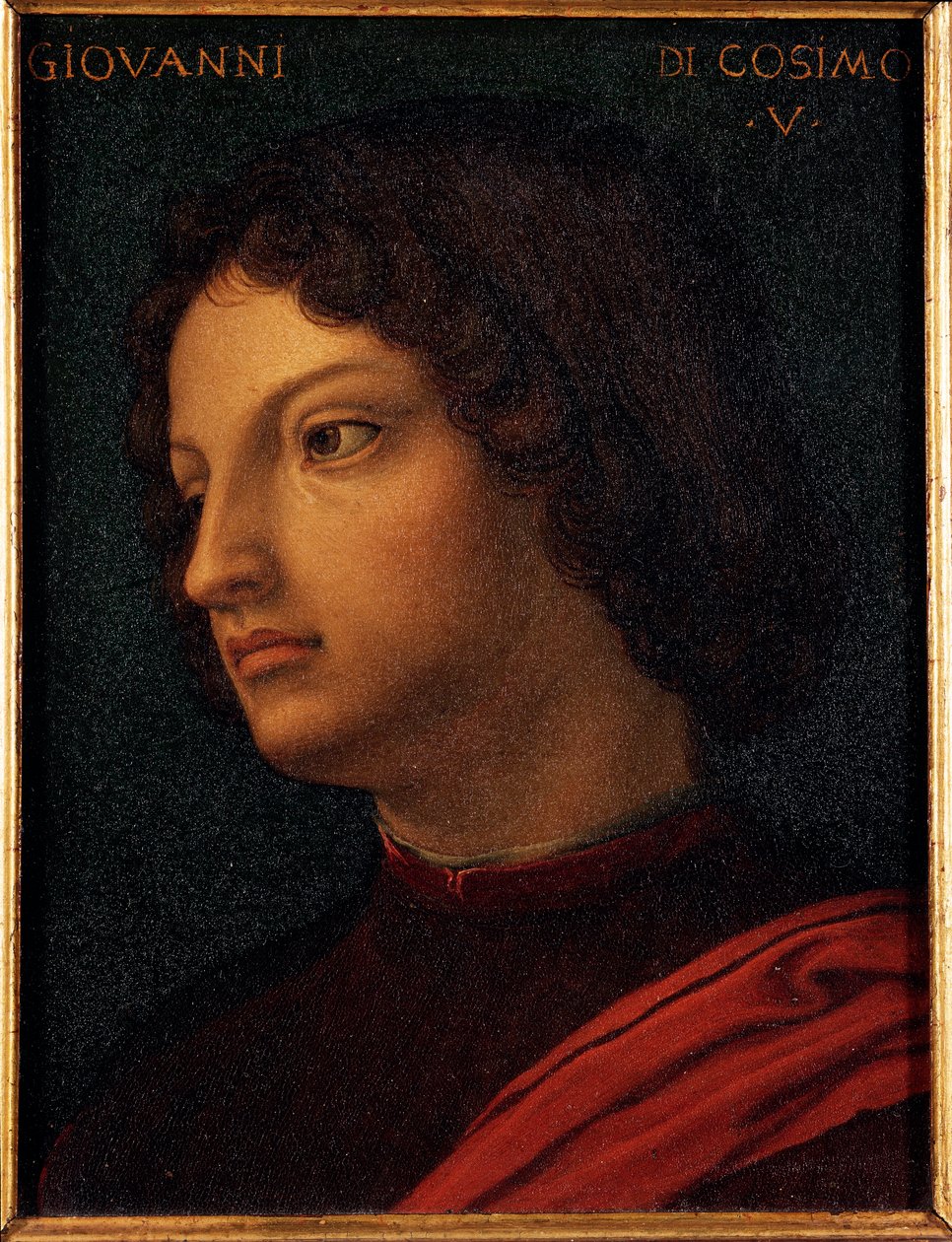 Retrato de Jean de Medici (Giovanni di Cosimo de Medici) (1421-1463) Pintura Bancária e Mecânica de Allori Angelo di Cosimo dit Bronzino (1503-1572) Século XVI Dim 15x12 cm Palácio Medici-Riccardi (Medici Riccardi) Florença de Agnolo Bronzino