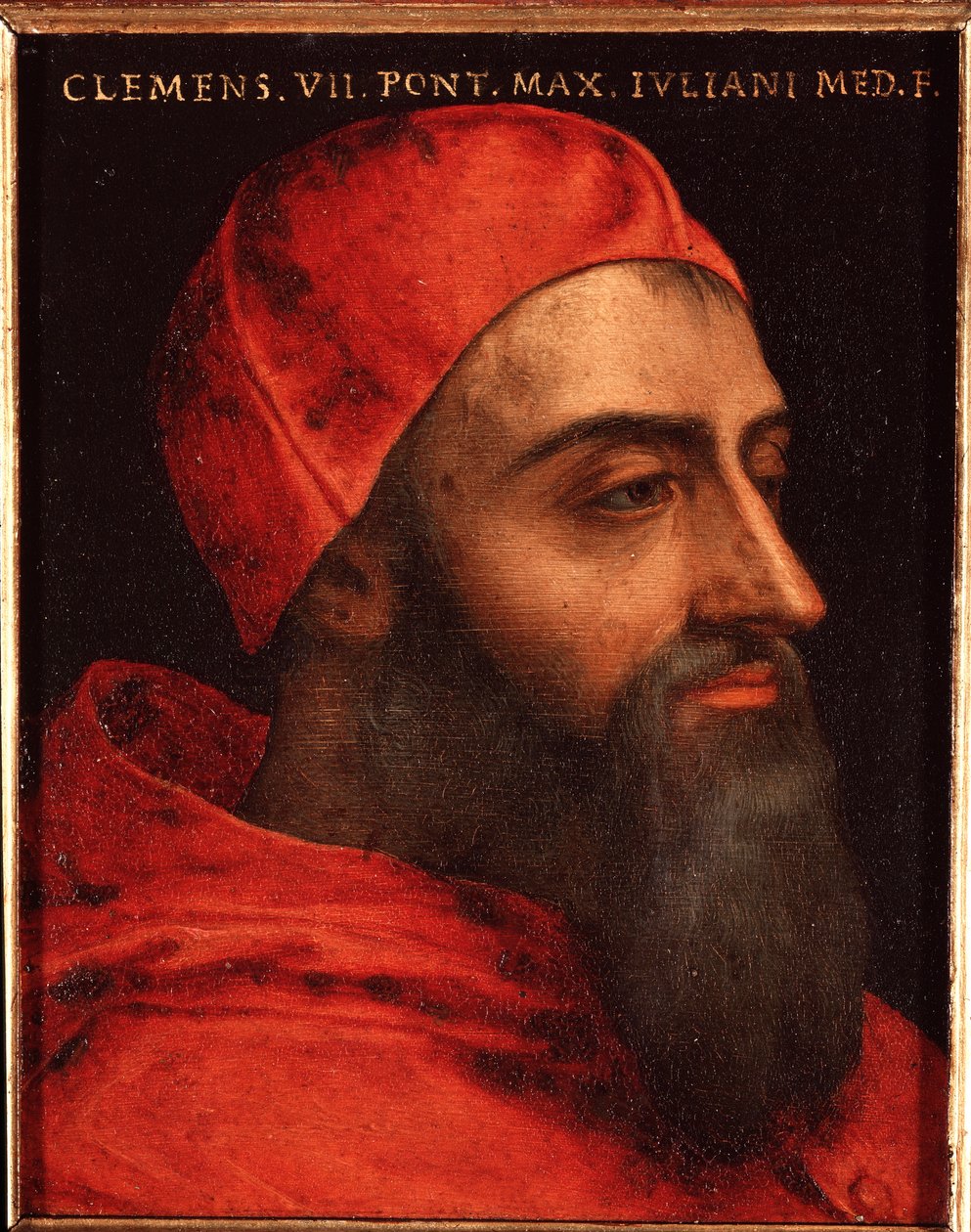 Retrato do Papa Clemente VII (Clemente) (Jules de medicis ou giulio de medici) (1478-1534) Pintura de Allori Angelo di Cosimo dit Bronzino (1503-1572) - Século XVI Dim 15x12 cm Palácio Medici-Riccardi (Medici Riccardi) Florença de Agnolo Bronzino