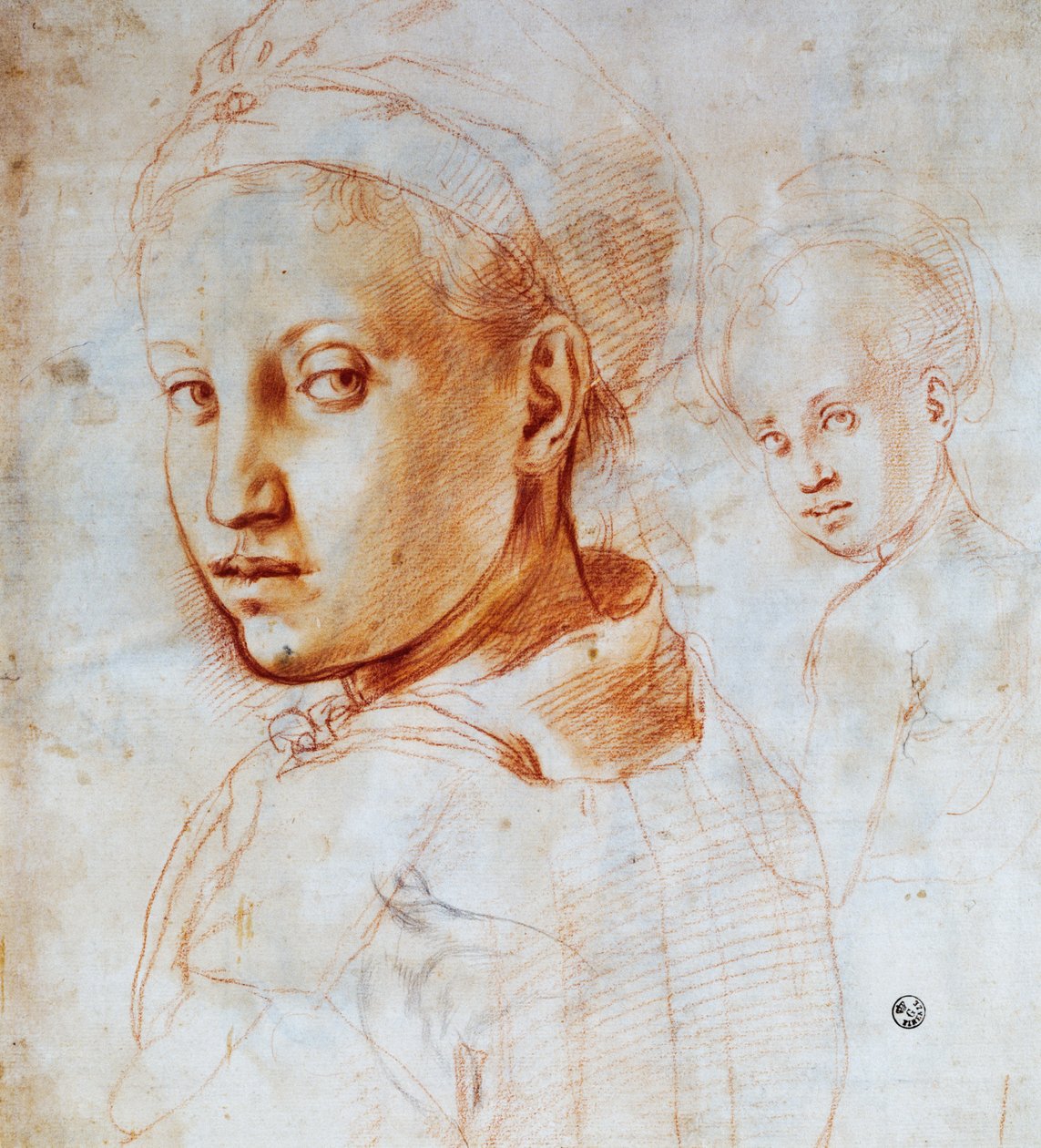 Cabeça de jovem mulher, Por Agnolo Bronzino (1503-1572), Desenho, Itália de Jacopo Pontormo
