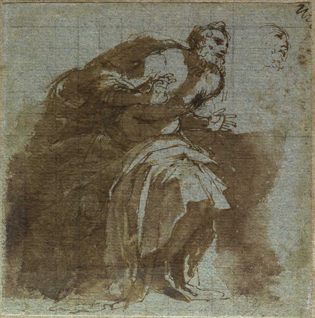 Detalhe de figura senil atônito de Agostino Carracci