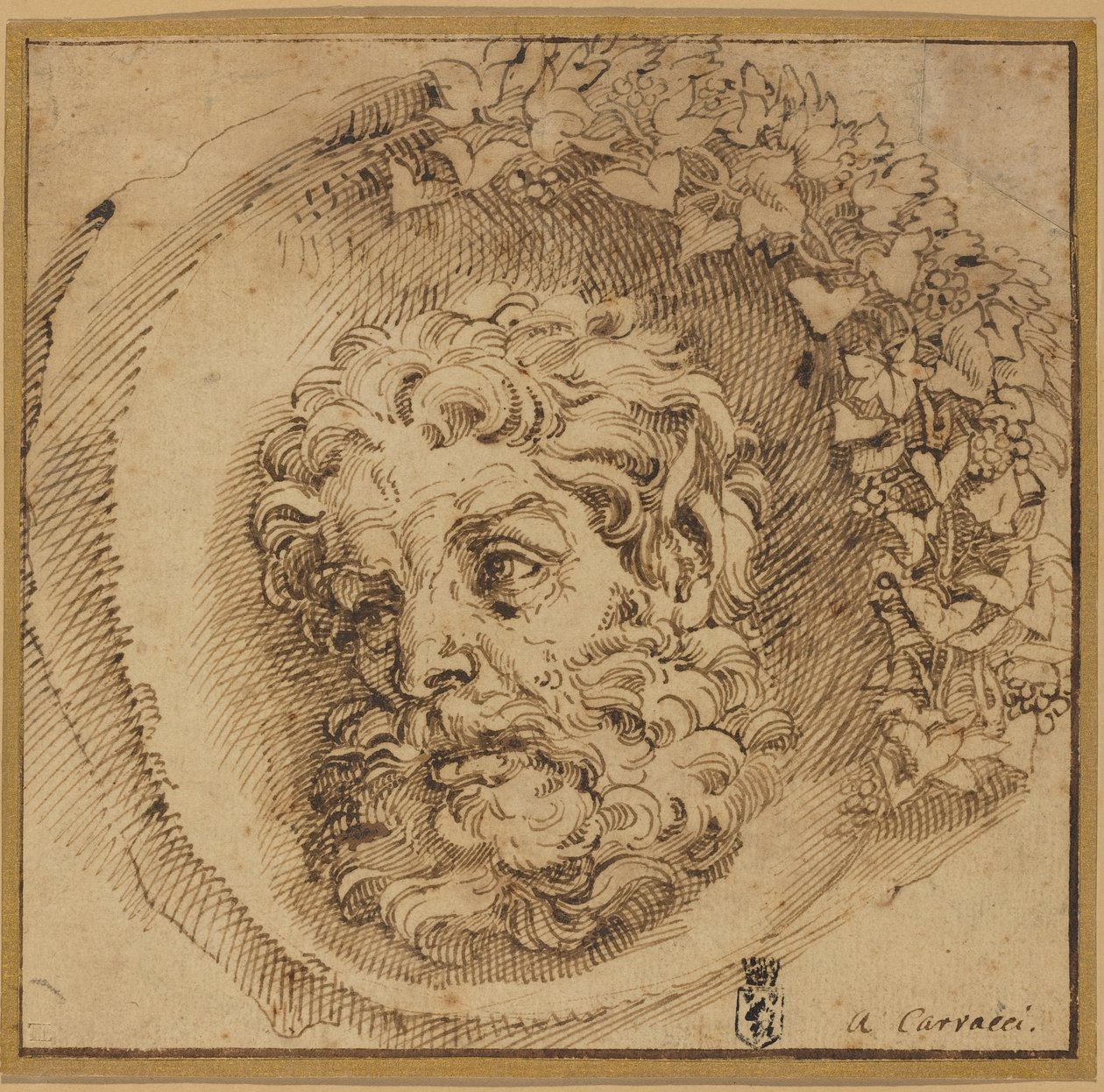Chefe de Fauno em Côncavo (roundel) de Agostino Carracci