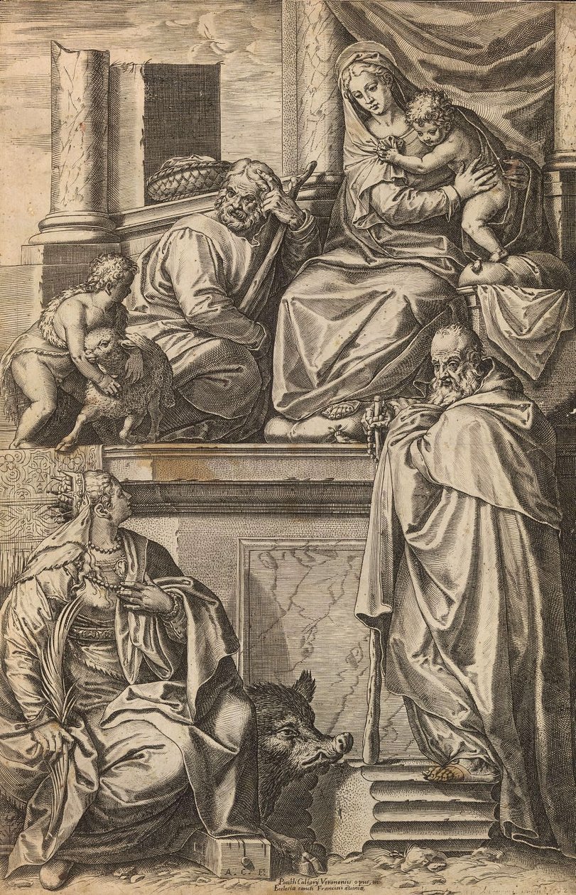 Sagrada Família com São João Batista, Santa Catarina e Santo Antônio, o Grande de Agostino Carracci